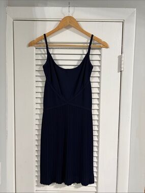 Herve Leger Vintage Navy Spaghetti Strap Pleated Mini Dress